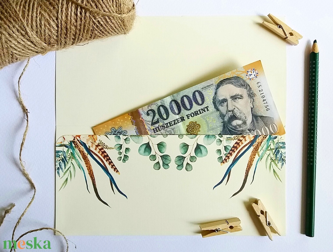 Pénzátadó boríték, Ballagásra, Évzáró, Gratulálunk képeslap, Gratuláció, greenery, pénz átadó lap, vintgae, érettségi - otthon & életmód - papír, írószer - ajándékozás kellékei - pénzátadó boríték - Meska.hu