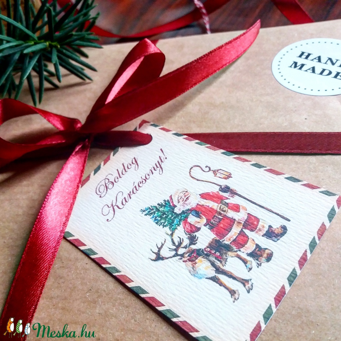 Karácsonyi Ajándékkísérő, vintage, mikulás, szarvas, Ünnepi kiskártya, ajándék, régi, posta, boldog karácsonyt - karácsony - karácsonyi ajándékozás - karácsonyi képeslap, üdvözlőlap, ajándékkísérő - Meska.hu