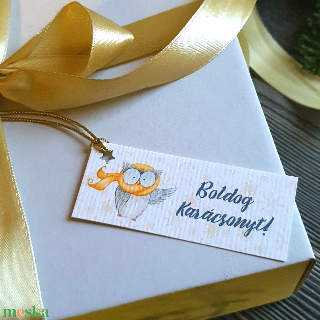 Karácsonyi Ajándékkísérő, bagoly, madár, Adventi Kártya,Ünnepi, kiskártya, ajándékkártya, állatos - karácsony - karácsonyi ajándékozás - karácsonyi képeslap, üdvözlőlap, ajándékkísérő - Meska.hu