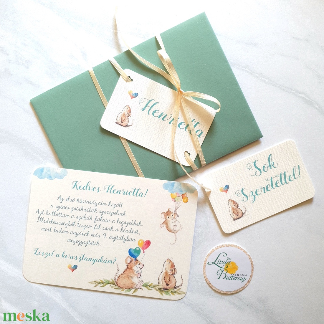 Baba bejelntő, Keresztszülő felkérő lap, képeslap, Egér - otthon & életmód - papír, írószer - Meska.hu