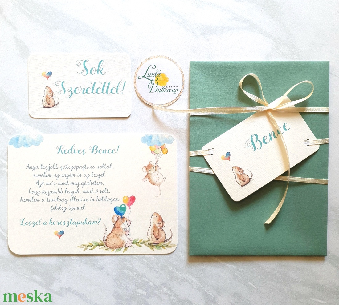 Baba bejelntő, Keresztszülő felkérő lap, képeslap, Egér - otthon & életmód - papír, írószer - Meska.hu