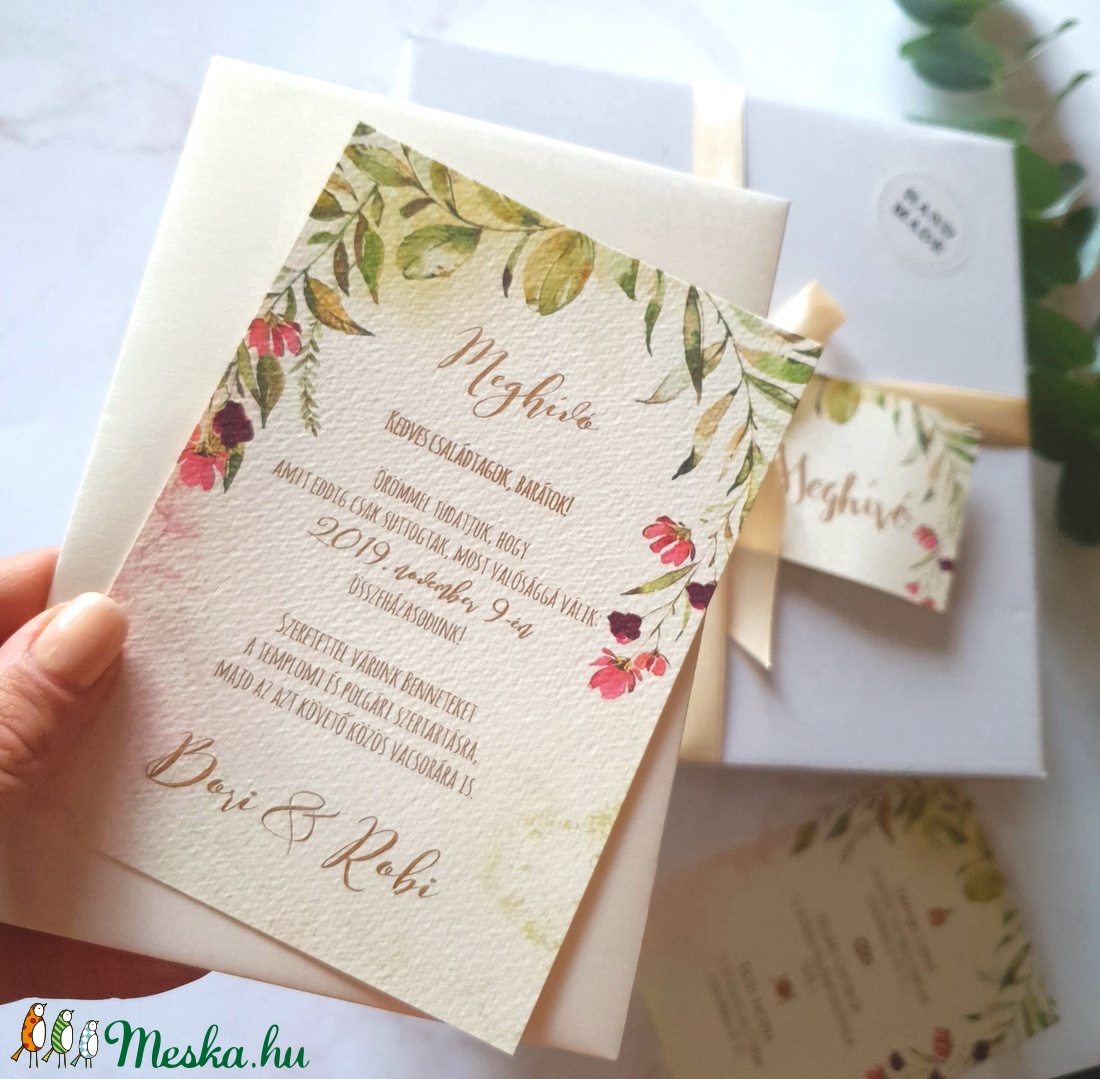 Esküvői meghívó dupla oldalas borítékkal - esküvő - meghívó & kártya - meghívó - Meska.hu