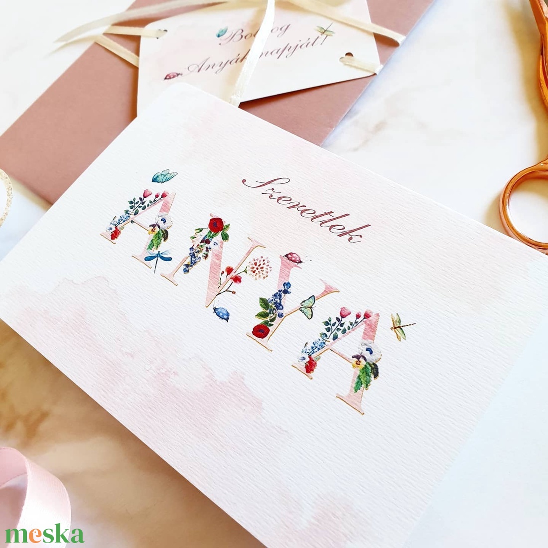 Anyák napi Képeslap, Kísérőkártyával együtt, Anyának, Anya lap, Anyák napja, virágos üdvözlőlap, Anyáknapi ajándék, AL17 - otthon & életmód - papír, írószer - Meska.hu