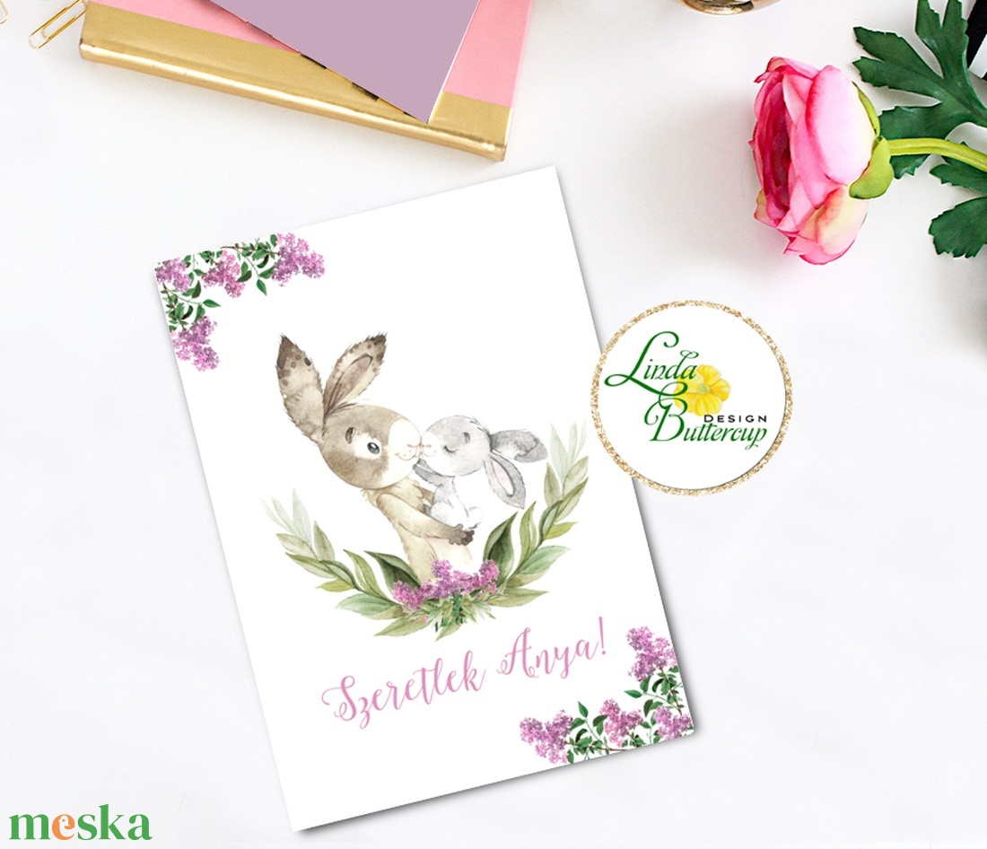 Anyák napi Képeslap, Anyának, Anya lap, Anyák napja, anyáknapjára,, Anyáknapi ajándék, nyuszi, orgona - otthon & életmód - papír, írószer - ajándékozás kellékei - képeslap, üdvözlőlap - Meska.hu