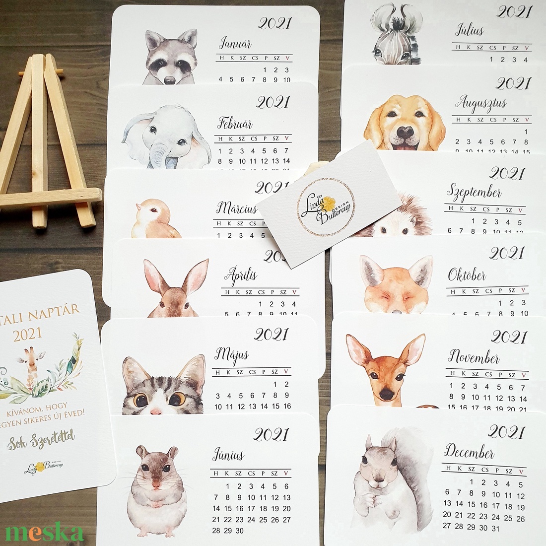 2023 naptár, asztali naptár, állatos, erdei állat, vízfesték - otthon & lakás - papír írószer - naptár & tervező - Meska.hu