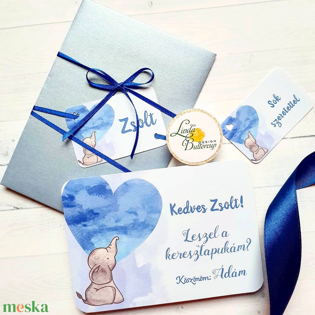 Elefántos felkérő, Leszel a keresztapukám, kisfiú, Keresztapa felkérő lap, elefánt - otthon & életmód - papír, írószer - Meska.hu