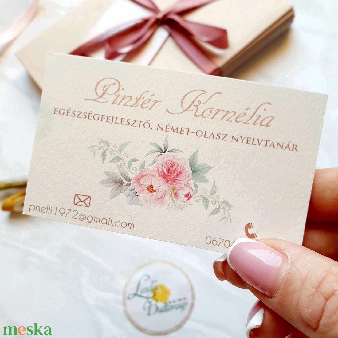 Bazsarózsás Névjegykártya, kozmetikus, fodrász, körmös, pillás - otthon & lakás - papír írószer - névjegykártya - Meska.hu