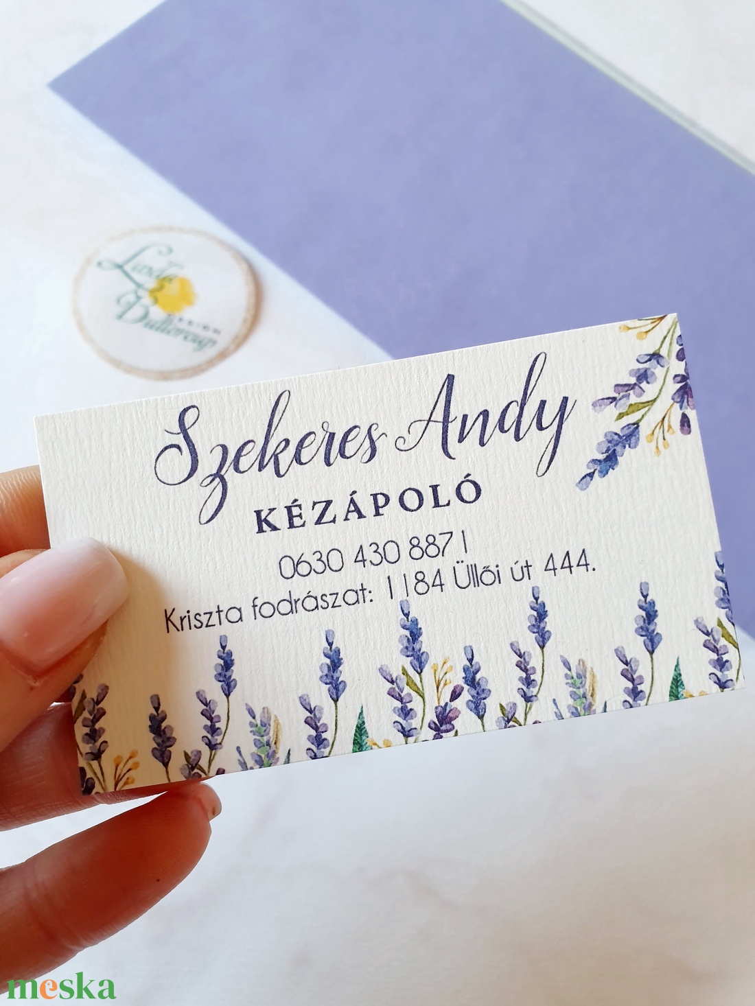 Levendulás Névjegykártya, EGY OLDALAS, kozmetikus, fodrász, körmös,  - otthon & életmód - papír, írószer - névjegykártya - Meska.hu