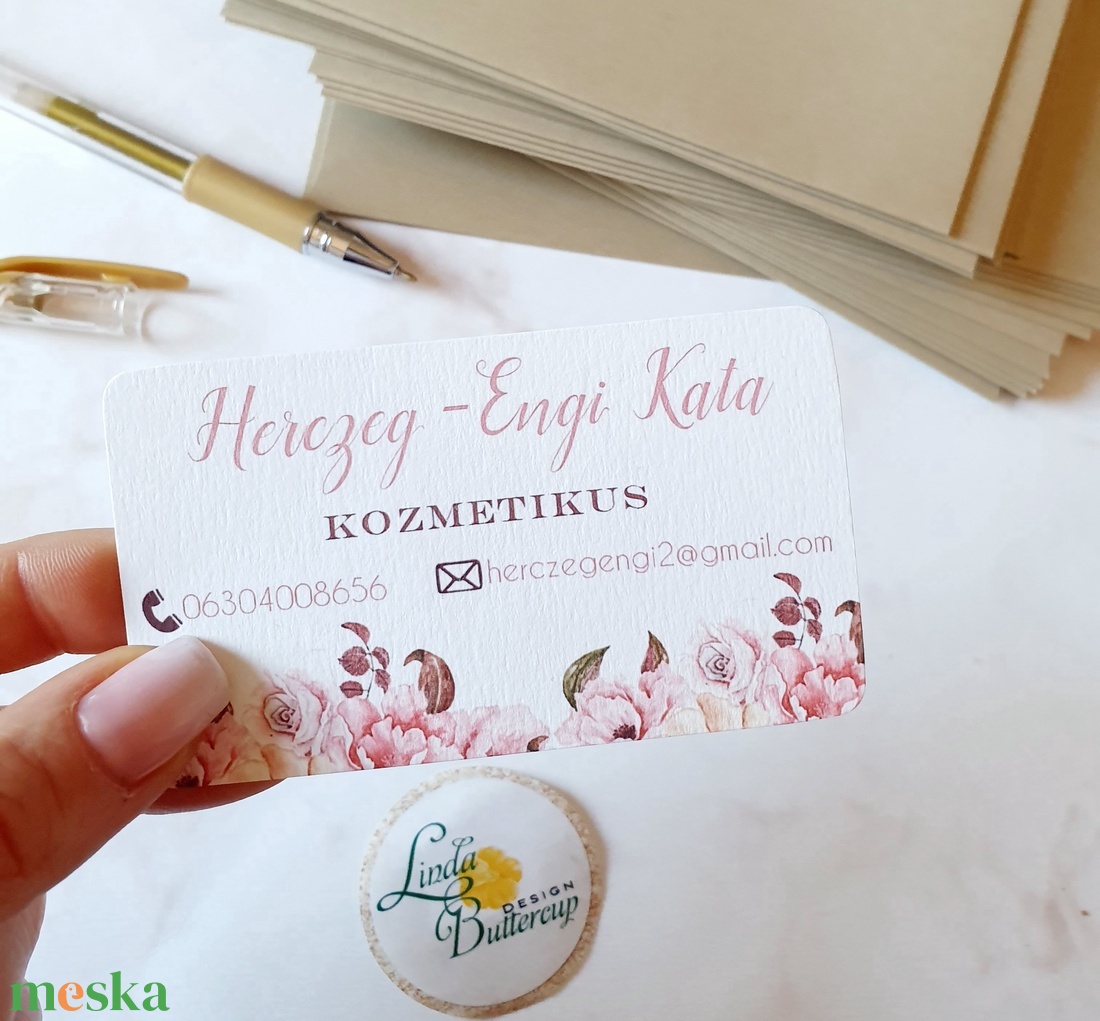 Barack virágos, pasztell rózsaszín Névjegykártya, EGY OLDALAS, kozmetikus, fodrász, körmös,  - otthon & életmód - papír, írószer - névjegykártya - Meska.hu