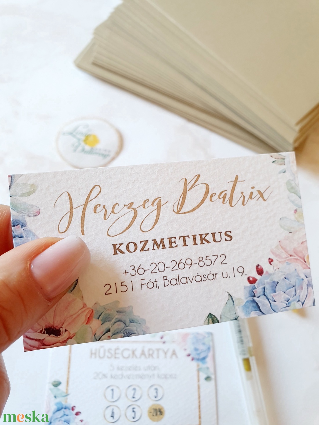 Hűségkártya, Kövirózsás, Névjegykártya, kozmetikus, fodrász, körmös, - otthon & életmód - papír, írószer - névjegykártya - Meska.hu