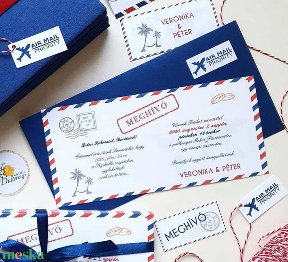Beszállókártya meghívó, Save the date,  Repülőjegy, núd, rosegold, navy blue - esküvő - meghívó & kártya - meghívó - Meska.hu
