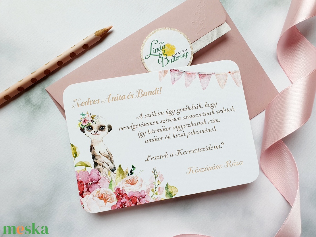 Szurikáta, kislányos, keresztszülő felkérő lap, Keresztelő meghívó - otthon & életmód - papír, írószer - babanapló - Meska.hu Szurikáta, kislányos, keresztszülő felkérő lap, Keresztelő meghívó - otthon & életmód - papír, írószer - babanapló - Meska.hu