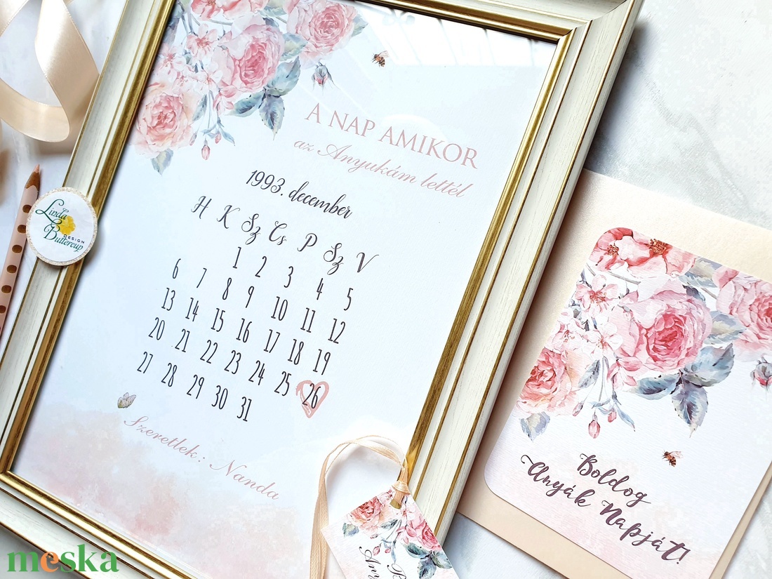  Anyák napi ajándék csomag, 1 napos feladással, Képkerettel, képeslappal, ajándékkísérővel és masnival - otthon & életmód - dekoráció - fali és függő dekoráció - falinaptár & öröknaptár - Meska.hu