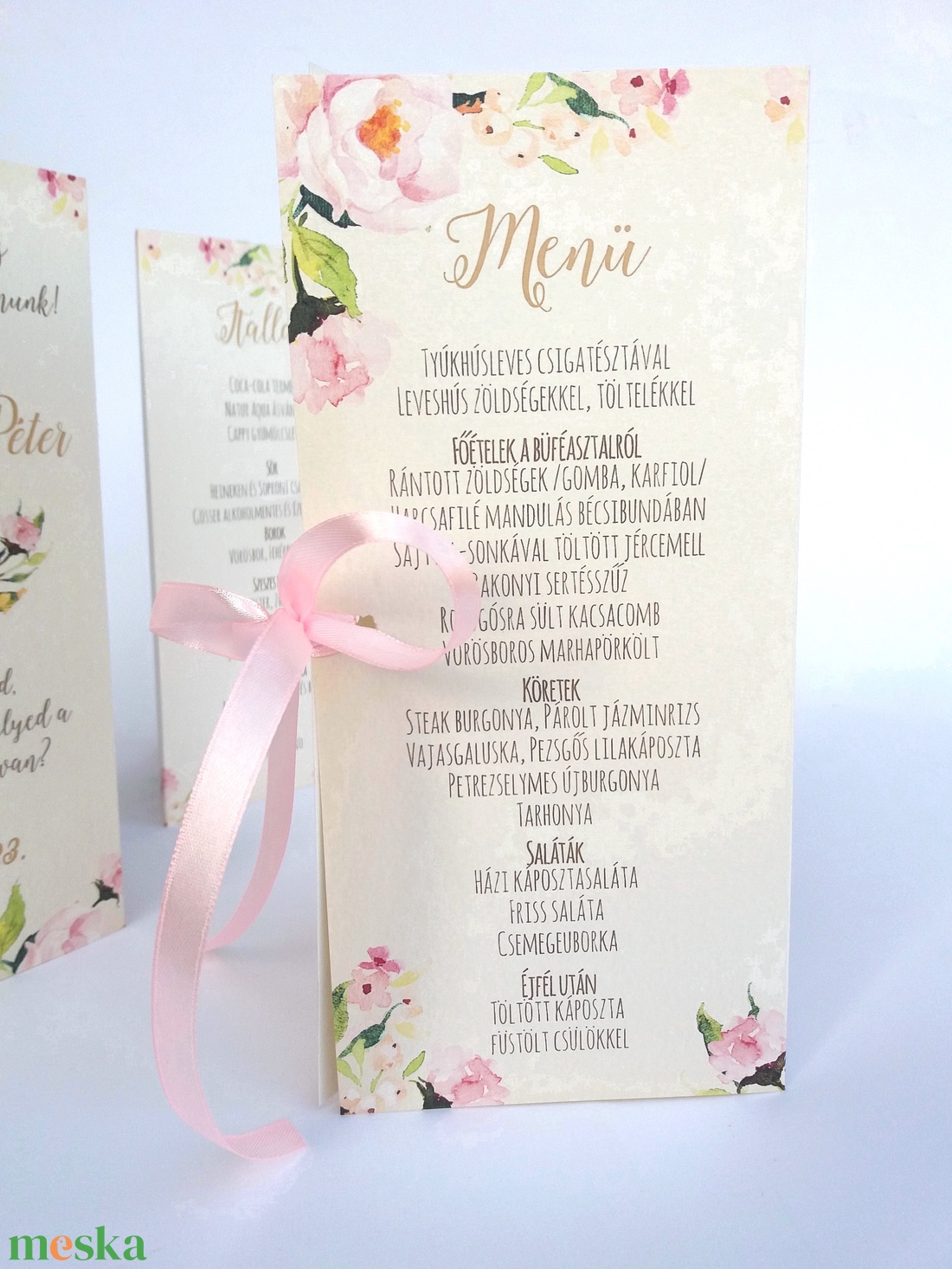 Menü, Asztalszám, itallap, Rózsás,rózsaszín, pink, + SZERKESZTÉSI DÍJat is tedd kosárba - esküvő - meghívó & kártya - menü - Meska.hu