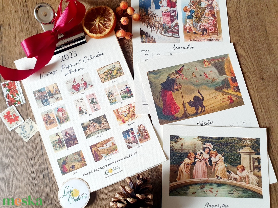 2023 naptár, A5 méretű, Vintage képeslap, falinaptár, vintage, antik, régi képeslap illusztrációkkal - otthon & életmód - dekoráció - fali és függő dekoráció - falinaptár & öröknaptár - Meska.hu