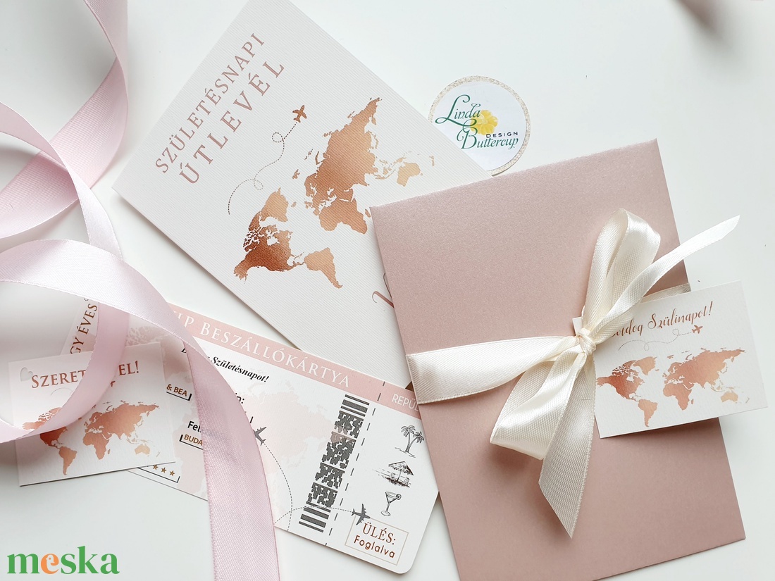 Rosegold, púder rózsaszín, Szülinapi Útlevél, Beszállókártya, Repülőjegy, utazás ajándékba - otthon & életmód - papír, írószer - ajándékozás kellékei - ajándékkísérő - Meska.hu