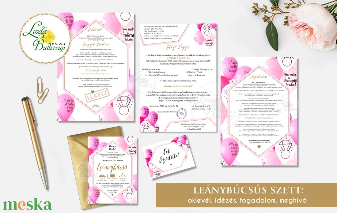 Leánybúcsús csomag, oklevél, idézés, fogadalom, meghívó, Lánybúcsúra, fogadalom - esküvő - lánybúcsú - Meska.hu