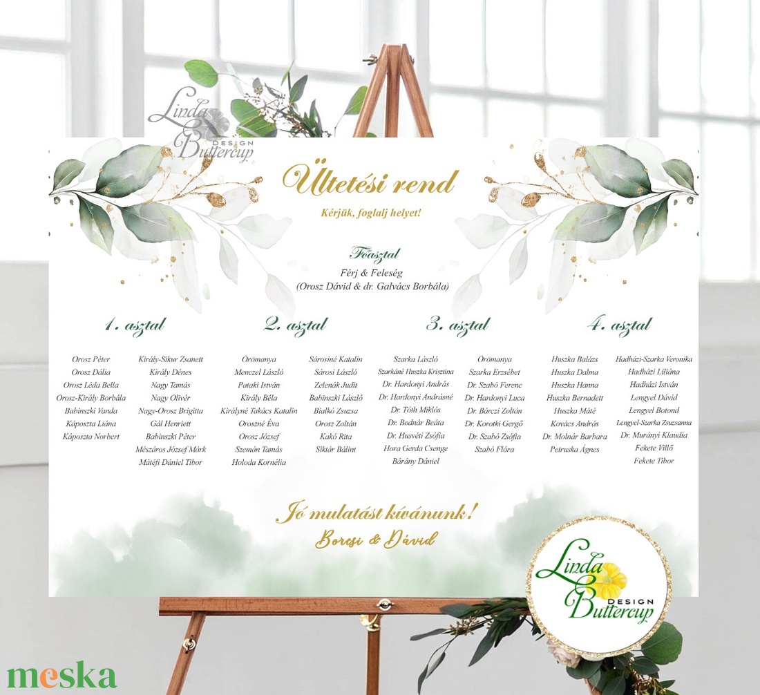 Ültetési rend, greenery, leveles, ültető, papír poszter - esküvő - meghívó & kártya - ültetési rend - Meska.hu