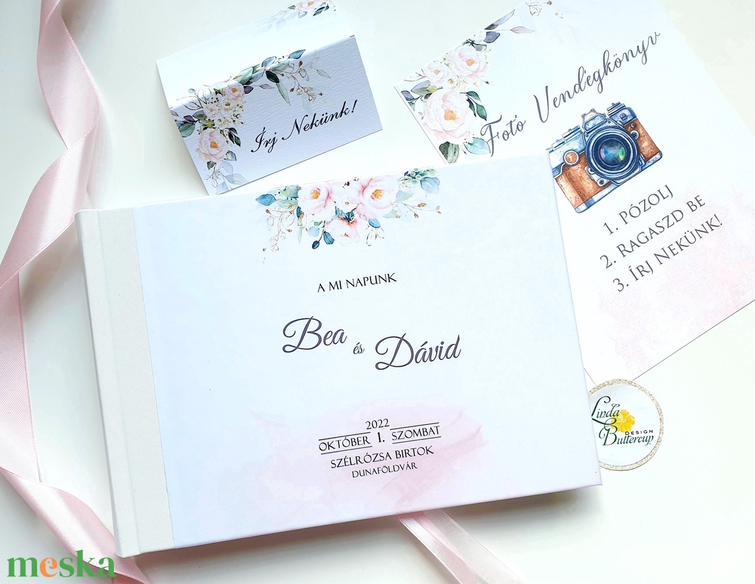 Púder rózsaszín, rózsás, Esküvői Emlékkönyv, Vendégkönyv, könyv, Esküvői vendégkönyv - esküvő - emlék & ajándék - vendégkönyv - Meska.hu