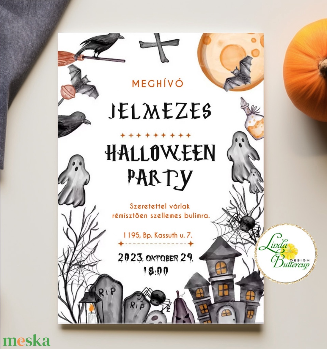 Halloween Meghívó, Halloween party, buli, denevér, szellem + SZERKESZTÉSI DÍJ A LEÍRÁSBÓL - otthon & életmód - dekoráció - halloween - halloweeni meghívó, képeslap, ajándékkísérő - Meska.hu