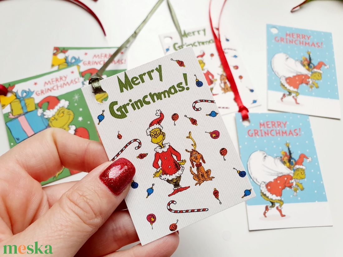 6db Grincs Ajándékkísérő, karácsonyi, Adventi Kártya, ünnepi, Ajándék kísérő, grinch  - karácsony - karácsonyi ajándékozás - karácsonyi képeslap, üdvözlőlap, ajándékkísérő - Meska.hu