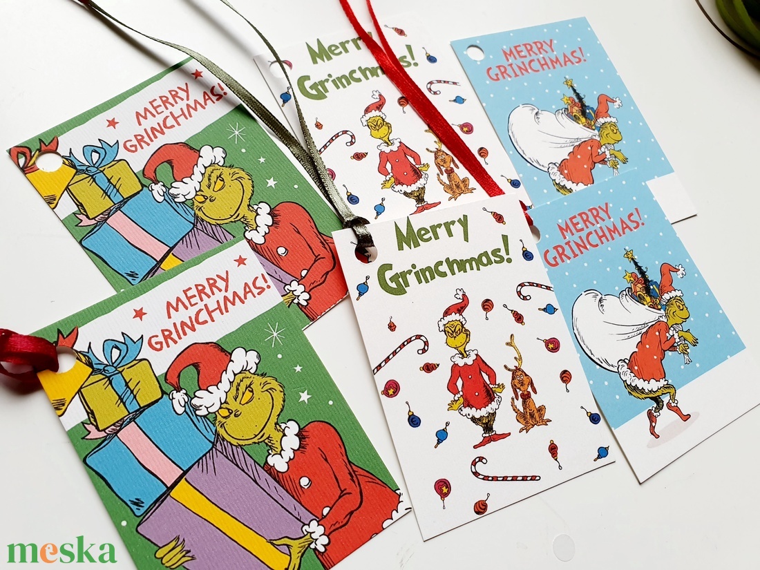 6db Grincs Ajándékkísérő, karácsonyi, Adventi Kártya, ünnepi, Ajándék kísérő, grinch  - karácsony - karácsonyi ajándékozás - karácsonyi képeslap, üdvözlőlap, ajándékkísérő - Meska.hu