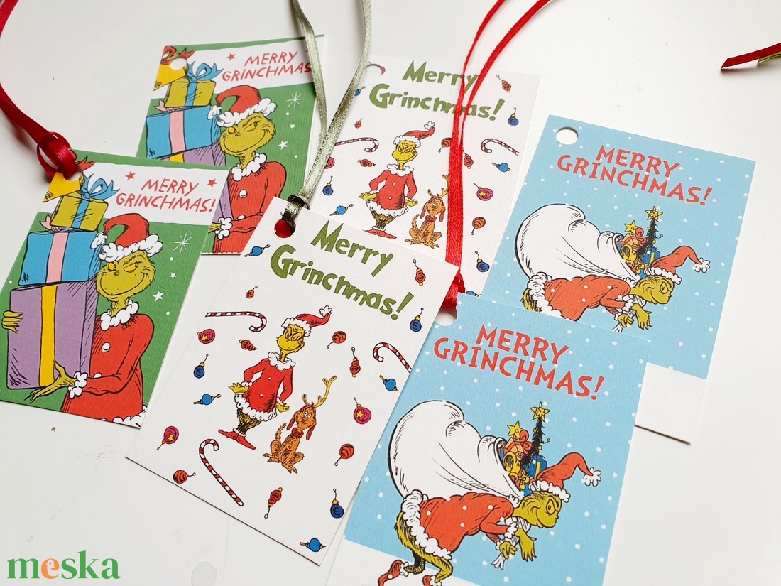 6db Grincs Ajándékkísérő, karácsonyi, Adventi Kártya, ünnepi, Ajándék kísérő, grinch  - karácsony - karácsonyi ajándékozás - karácsonyi képeslap, üdvözlőlap, ajándékkísérő - Meska.hu
