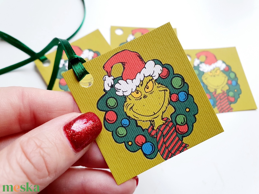 6db Vintage, Retro, Grincs Ajándékkísérő, karácsonyi, Adventi Kártya, ünnepi, Ajándék kísérő, grinch  - karácsony - karácsonyi ajándékozás - karácsonyi képeslap, üdvözlőlap, ajándékkísérő - Meska.hu