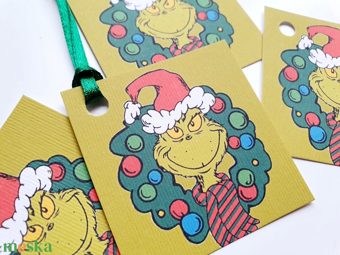6db Vintage, Retro, Grincs Ajándékkísérő, karácsonyi, Adventi Kártya, ünnepi, Ajándék kísérő, grinch  - karácsony - karácsonyi ajándékozás - karácsonyi képeslap, üdvözlőlap, ajándékkísérő - Meska.hu