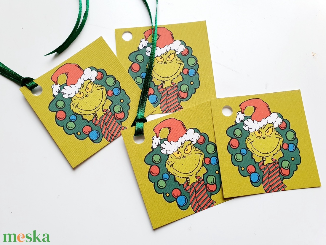 6db Vintage, Retro, Grincs Ajándékkísérő, karácsonyi, Adventi Kártya, ünnepi, Ajándék kísérő, grinch  - karácsony - karácsonyi ajándékozás - karácsonyi képeslap, üdvözlőlap, ajándékkísérő - Meska.hu
