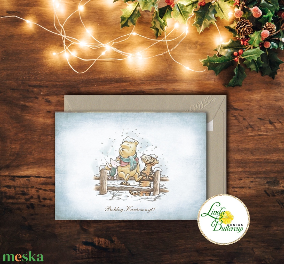 Karácsonyi Képeslap, Micimackó, Retro, Adventi Kártya, Vintage Karácsonyi üdvözlőlap, Ünnepi lap, Antik, régi - otthon & életmód - papír, írószer - ajándékozás kellékei - képeslap, üdvözlőlap - Meska.hu