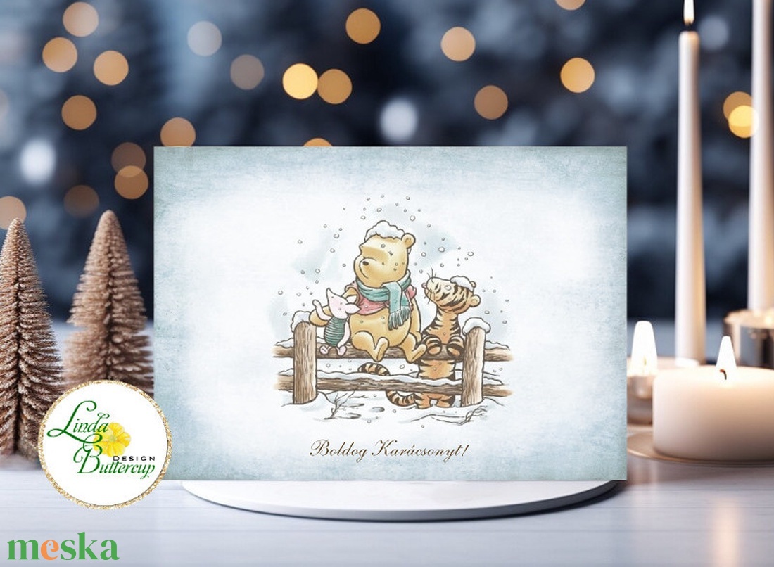 Karácsonyi Képeslap, Micimackó, Retro, Adventi Kártya, Vintage Karácsonyi üdvözlőlap, Ünnepi lap, Antik, régi - otthon & életmód - papír, írószer - ajándékozás kellékei - képeslap, üdvözlőlap - Meska.hu