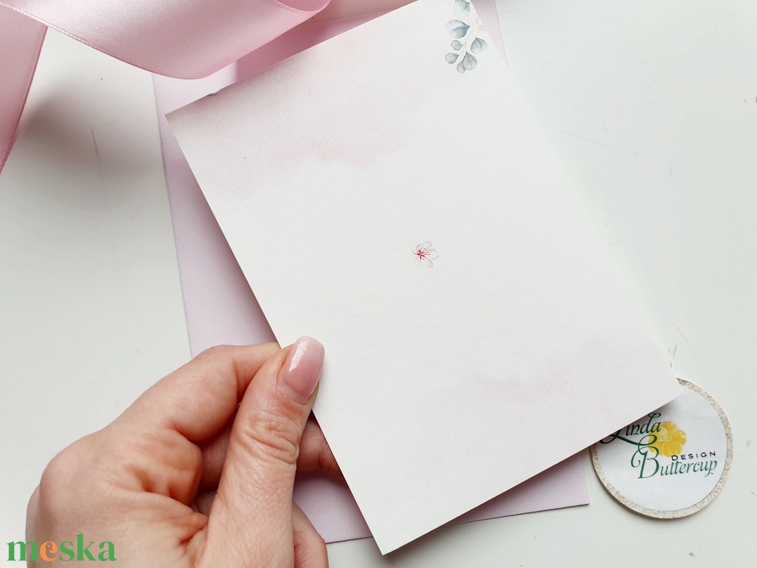 kinyithatós, Virágos keresztelő meghívó, Lányos Szülinapi meghívó, cseresznyefavirág, pasztell pink, rózsaszín+ SZERKdíj - otthon & életmód - papír, írószer - Meska.hu