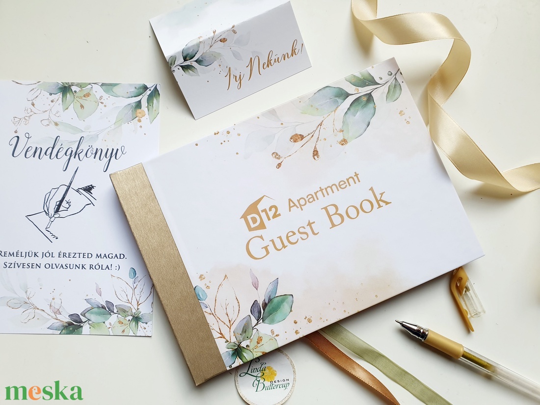 Greenery Vendégkönyv, emlékkönyv, zöld leveles, guest book, arany, núd, bézs - esküvő - emlék & ajándék - vendégkönyv - Meska.hu