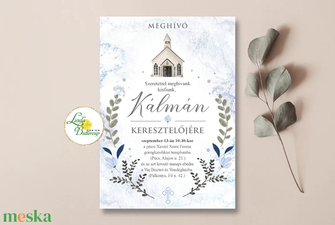 Templom, keresztelő meghívó, fiús, kék, leveles + SZERKESZTÉSI DÍJ a leirásból is tedd kosárba - otthon & életmód - papír, írószer - ajándékozás kellékei - meghívó - Meska.hu