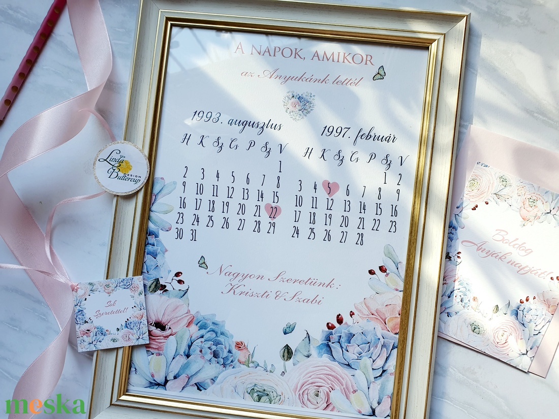 Anyák napi ajándék csomag, Képkerettel, képeslappal, ajándékkísérővel és masnival - otthon & életmód - dekoráció - fali és függő dekoráció - falinaptár & öröknaptár - Meska.hu