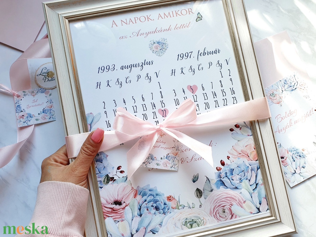 Anyák napi ajándék csomag, Képkerettel, képeslappal, ajándékkísérővel és masnival - otthon & életmód - dekoráció - fali és függő dekoráció - falinaptár & öröknaptár - Meska.hu