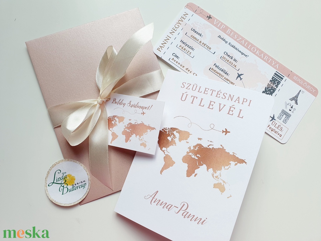Rosegold, púder rózsaszín, Szülinapi Útlevél, Beszállókártya, Repülőjegy, utazás ajándékba - otthon & életmód - papír, írószer - ajándékozás kellékei - ajándékkísérő - Meska.hu