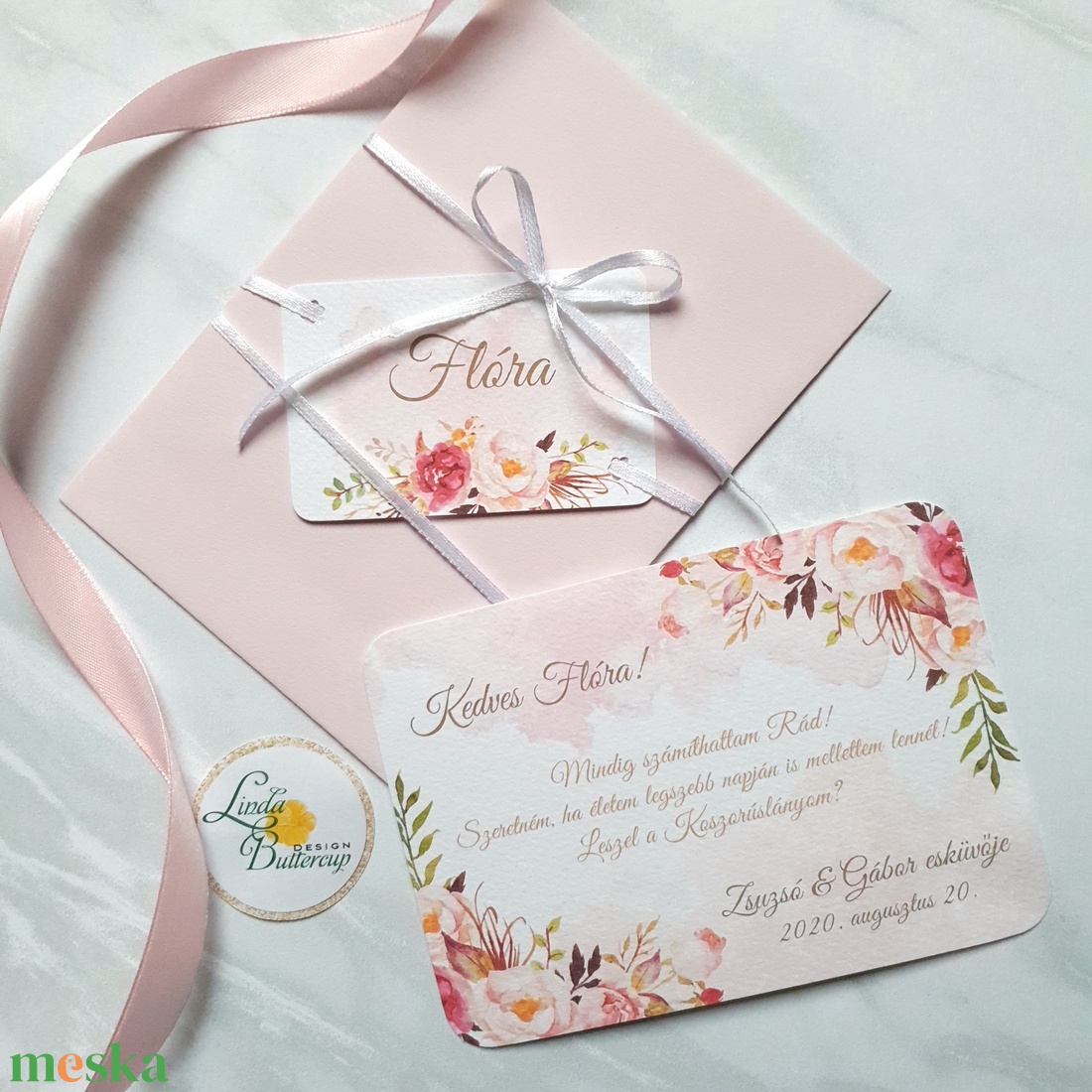 Tanú felkérő, pasztell pink, rózsás - esküvő - meghívó & kártya - meghívó - Meska.hu