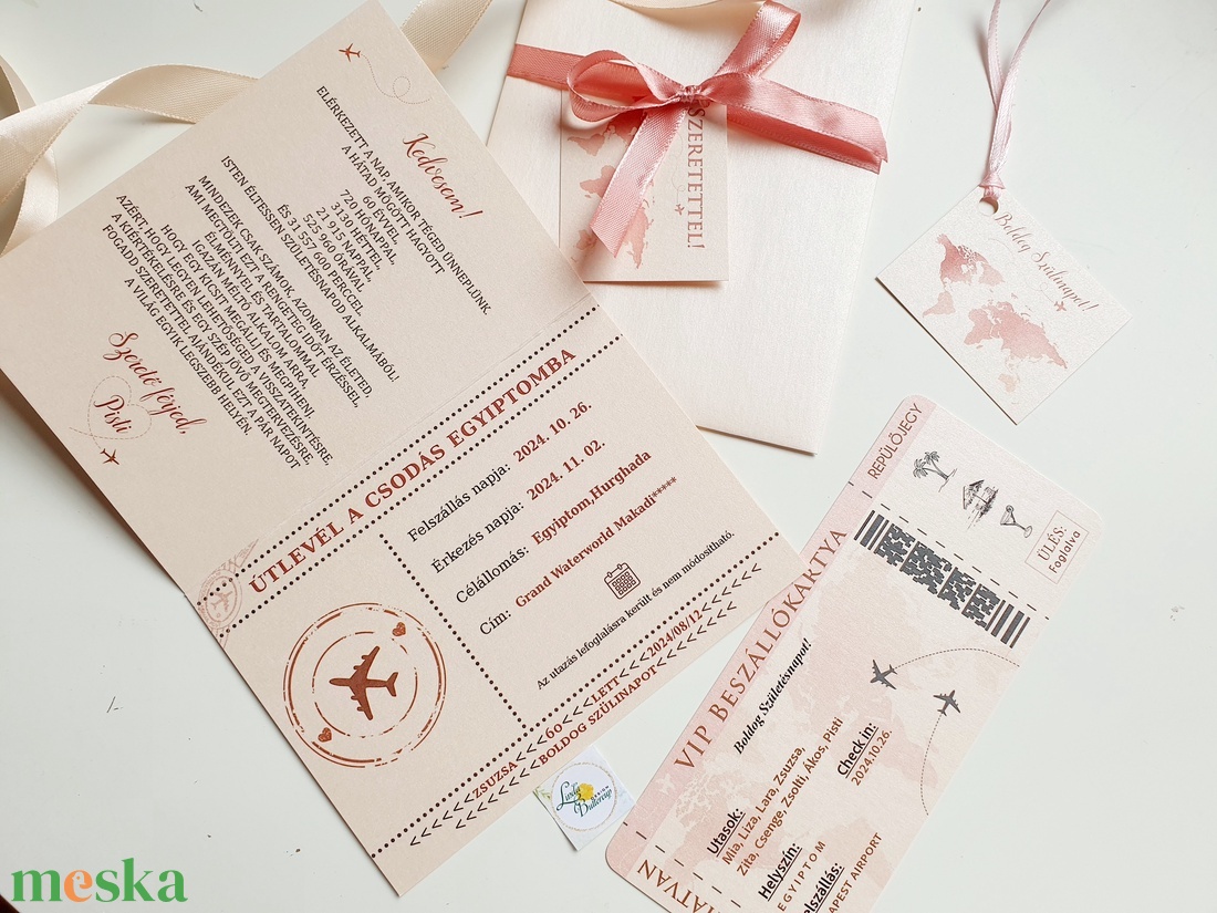 Bézs, núd,  Szülinapi Útlevél, Beszállókártya, Repülőjegy, utazás ajándékba, születésnapi ajándék, utazás - otthon & életmód - papír, írószer - ajándékozás kellékei - ajándékkísérő - Meska.hu