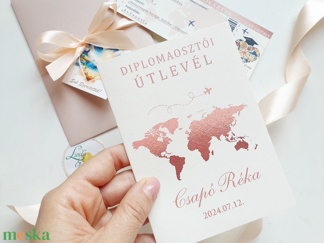 Útlevél, Diplomaosztóra, ballagásra,  Beszállókártya, Repülőjegy, utazás ajándékba, születésnapi ajándék, utazás - otthon & életmód - papír, írószer - ajándékozás kellékei - ajándékkísérő - Meska.hu