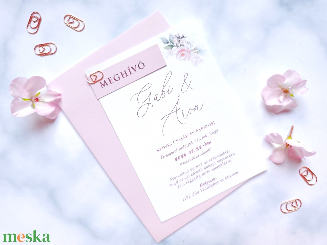 púderrózsaszín, rosegegold kapcsos, elegáns esküvői meghívó, BORÍTÉKKAL, +szerkesztési díjat is tedd kosárba a leírásból - esküvő - meghívó & kártya - meghívó - Meska.hu