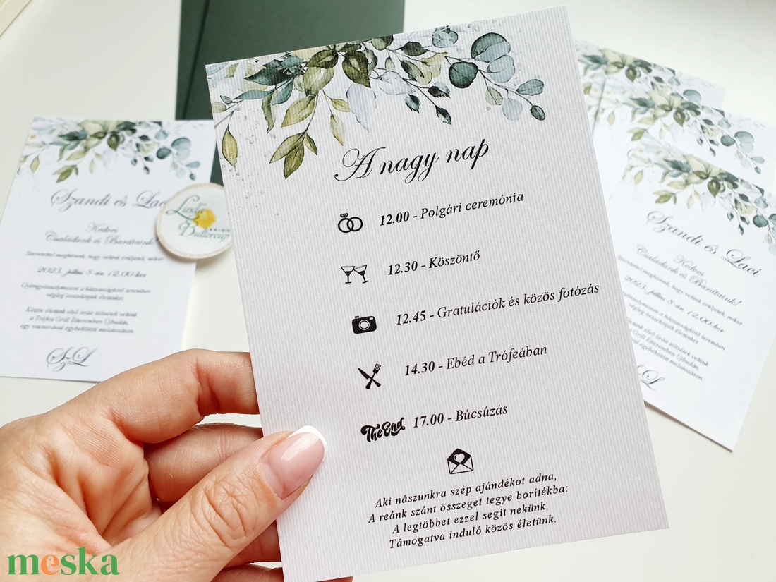 Greenery esküvői meghívó, zöld leveles, bokros, eukaliptusz - esküvő - meghívó & kártya - meghívó - Meska.hu