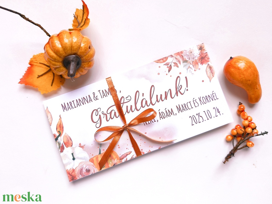 Őszi esküvő, októberi, nászajándék, Pénzátadó boríték, Nászajándék, Gratulálunk képeslap, halloween tök, bordó rózsás - esküvő - emlék & ajándék - nászajándék - esküvői pénzátadó boríték, kártya - Meska.hu