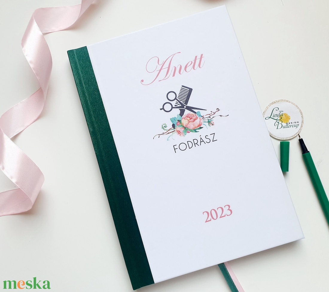 Zöld és Rózsaszín, Fodrász, olló, Naptár, határidőnapló, kalendár, zsebnaptár, Egyedi naptár, névreszóló, tervező - otthon & életmód - papír, írószer - naptár & tervező - Meska.hu