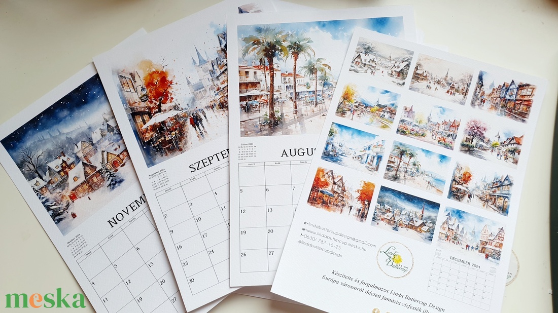 2026 naptár, falinaptár, festmény, tájkép, európai városok, utcakép, fantázia vízfesték illusztrációk,  - otthon & életmód - papír, írószer - naptár & tervező - Meska.hu
