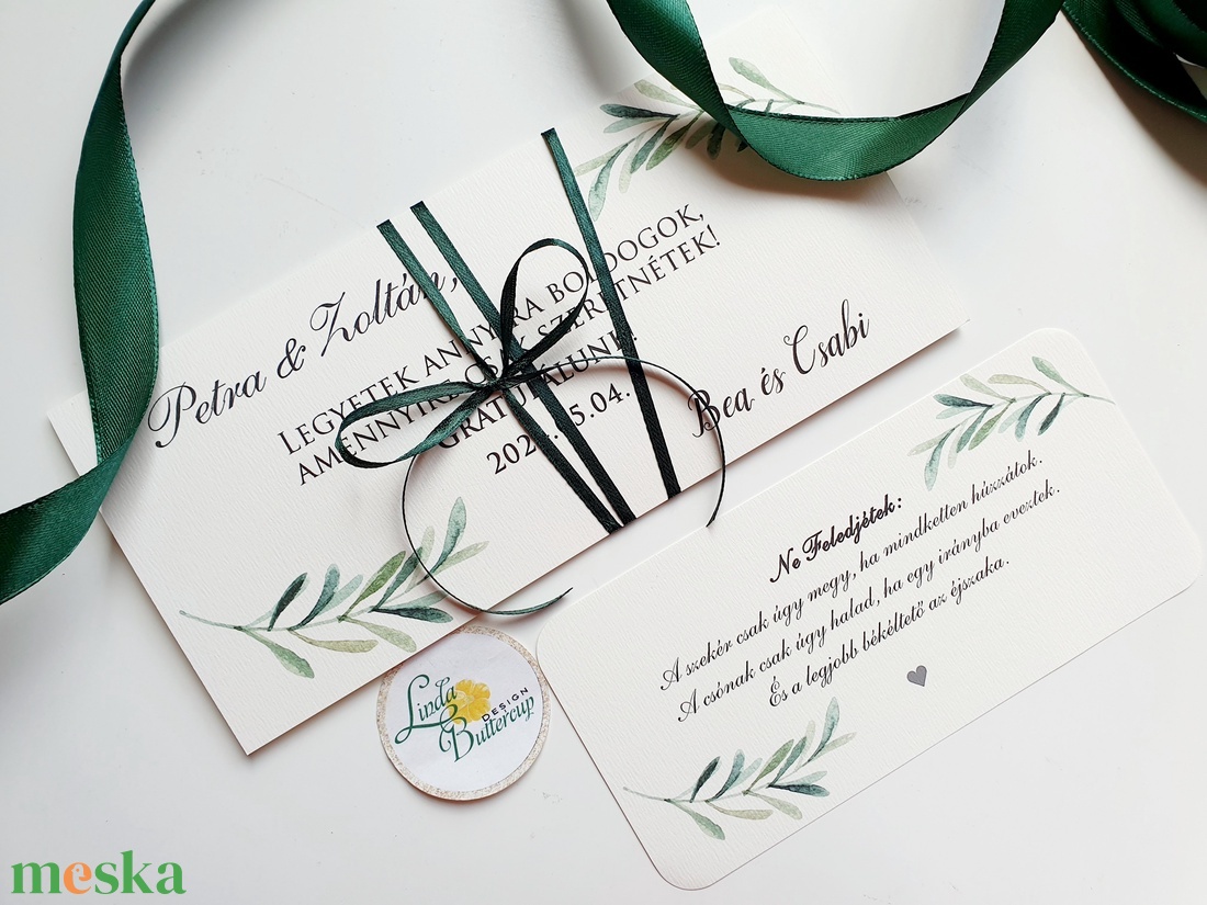 Greenery,  eukaliptusz ág, Pénzátadó boríték, Nászajándék, Gratulálunk képeslap, Esküvői Gratuláció - esküvő - emlék & ajándék - nászajándék - esküvői pénzátadó boríték, kártya - Meska.hu