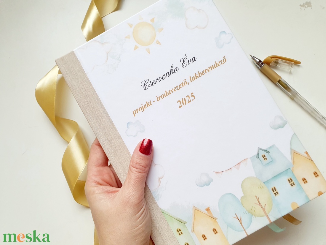 Egyedi naptár, Bézs, rajzos, ingatlanos, Naptár, határidőnapló, kalendár, zsebnaptár, névreszóló, tervező - otthon & életmód - papír, írószer - naptár & tervező - Meska.hu