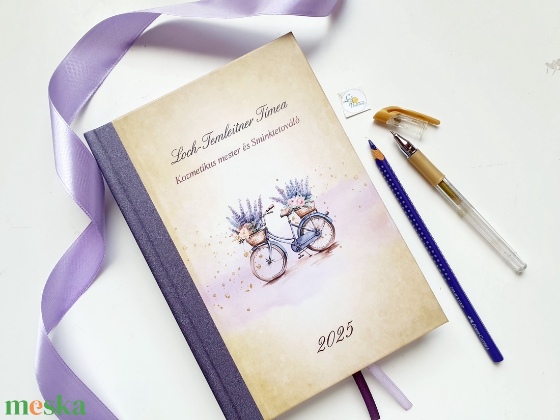 Egyedi naptár, Vintage, lila, bicikli, Naptár, határidőnapló, kalendár, zsebnaptár, névreszóló, tervező, kozmetikus - otthon & életmód - papír, írószer - naptár & tervező - Meska.hu