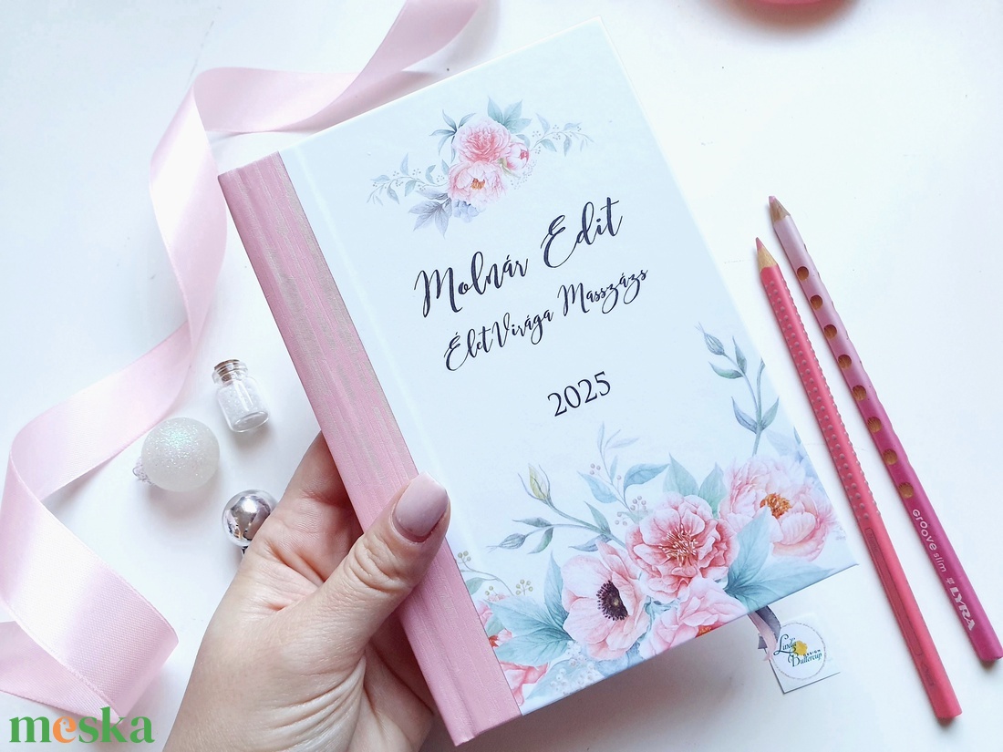 Csajos, Egyedi naptár, bazsa virágos, rózsaszín, Naptár, határidőnapló, kalendár, zsebnaptár, névreszóló, tervező - otthon & életmód - papír, írószer - naptár & tervező - Meska.hu